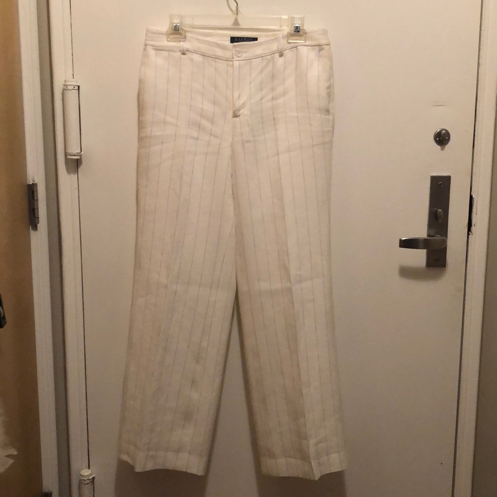 White and blue pinstripe Ralph Lauren pants, 6P